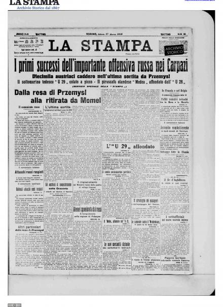 La prima pagina de La Stampa del 27 marzo 1915