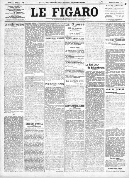 La prima pagina di Le Figaro del 27 marzo 1915