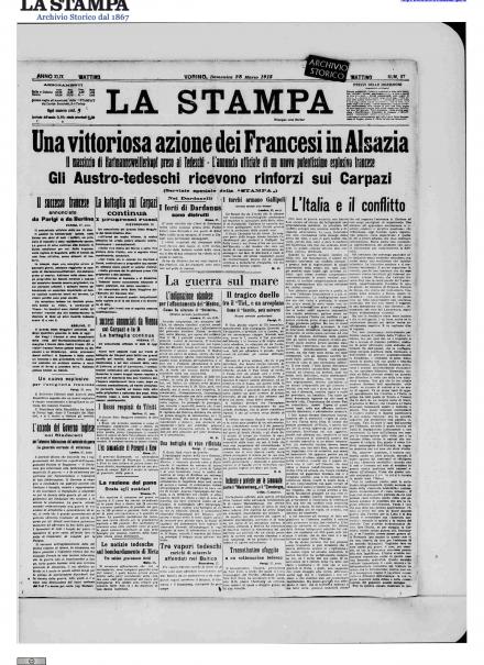 La prima pagina de La Stampa del 28 marzo 1915