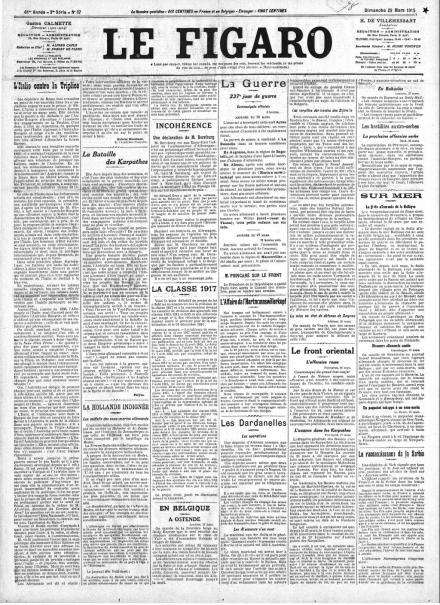 La prima pagina di Le Figaro del 28 marzo 1915