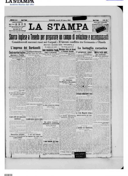 La prima pagina de La Stampa del 29 marzo 1915