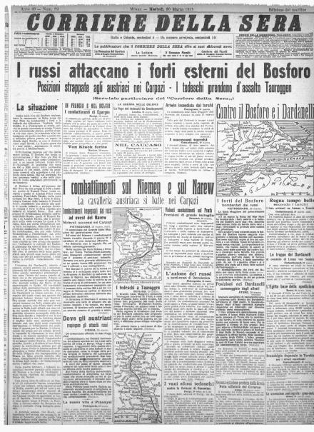 La prima pagina del Corriere della Sera del 30 marzo 1915