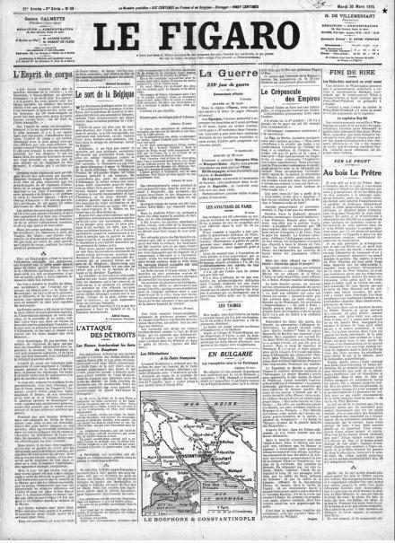 La prima pagina di Le Figaro del 30 marzo 1915