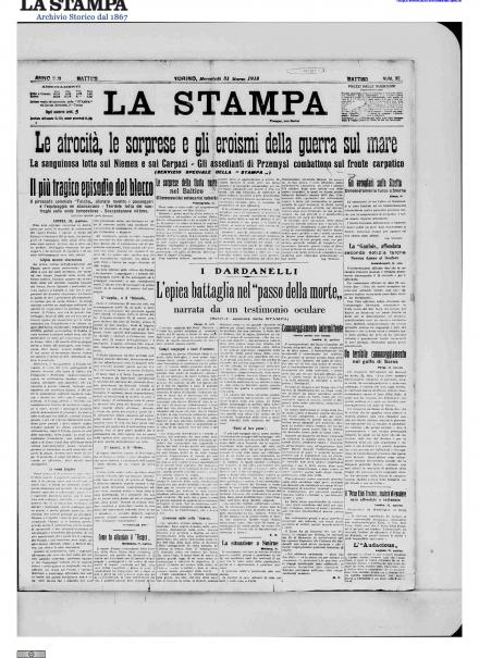 La prima pagina de La Stampa del 31 marzo 1915