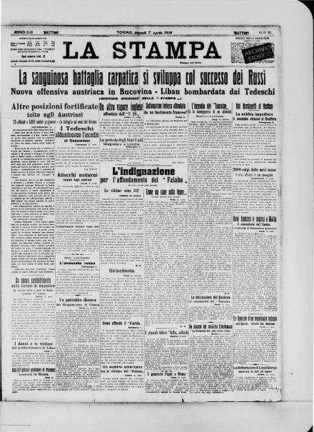 La prima pagina de La Stampa dell'1 aprile 1915