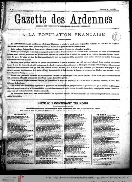 La gazette des Ardennes del 2 aprile 1915