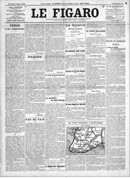 La prima pagina di Le Figaro del 5 aprile 1915