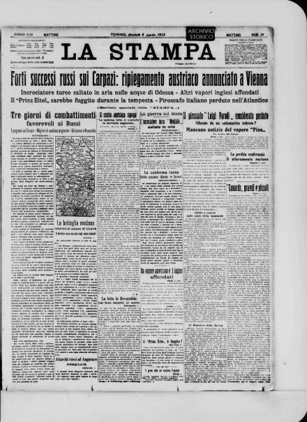 La prima pagina de La Stampa del 6 aprile 1915