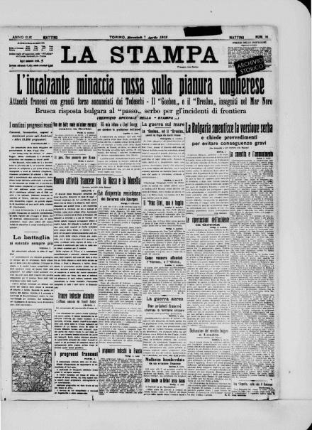 La prima pagina de La Stampa del 7 aprile 1915