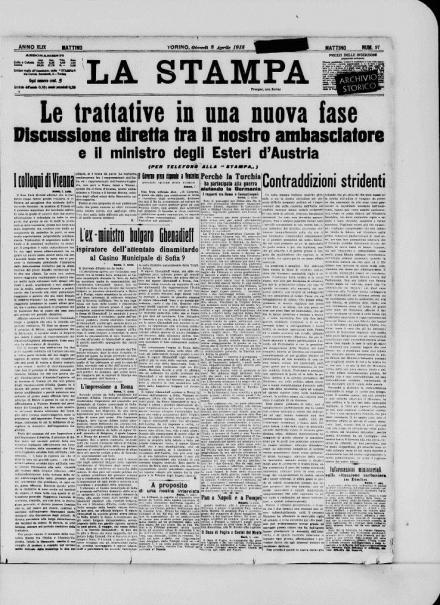 La prima pagina de La Stampa dell'8 aprile 1915