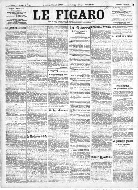 La prima pagina di Le Figaro del 9 aprile 1915