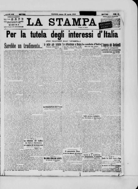 La prima pagina de La Stampa del 10 aprile 1915