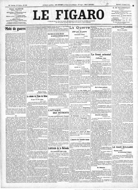 La prima pagina di Le Figaro del 10 aprile 1915