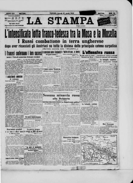 La prima pagina de La Stampa del 12 aprile 1915