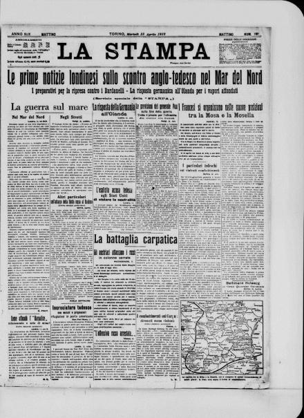 La prima pagina de La Stampa del 13 aprile 1915