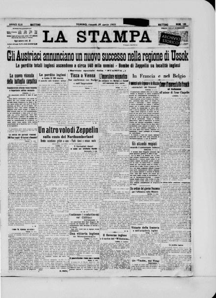 La prima pagina de La Stampa del 16 aprile 1915