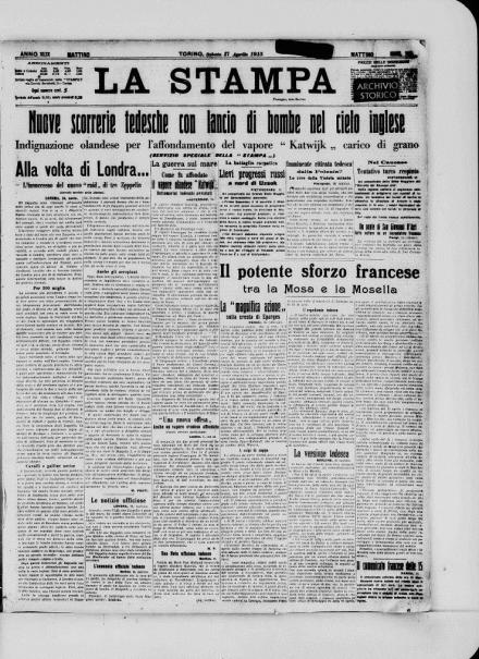 La prima pagina de La Stampa del 17 aprile 1915