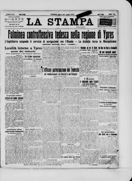 La prima pagina de La Stampa del 24 aprile 1915