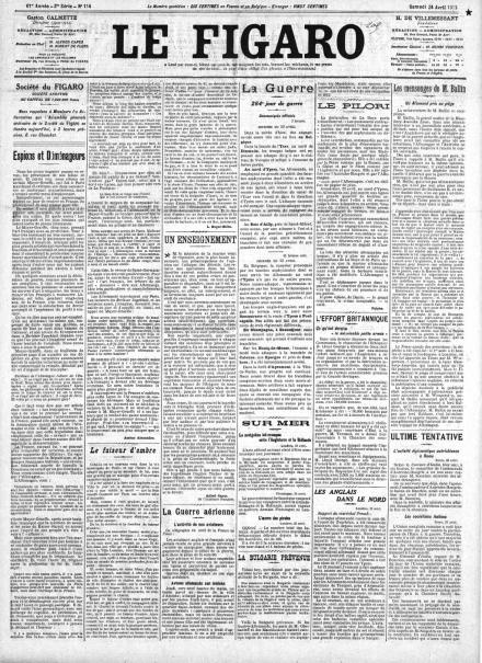 La prima pagina di Le Figaro del 24 aprile 1915
