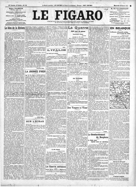 La prima pagina di Le Figaro del 28 aprile 1915