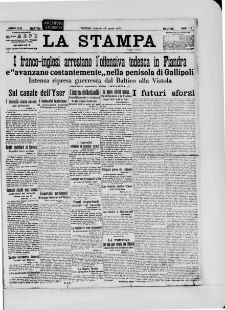 La prima pagina de La Stampa del 30 aprile 1915