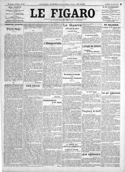 La prima pagina di Le Figaro del 30 aprile 1915
