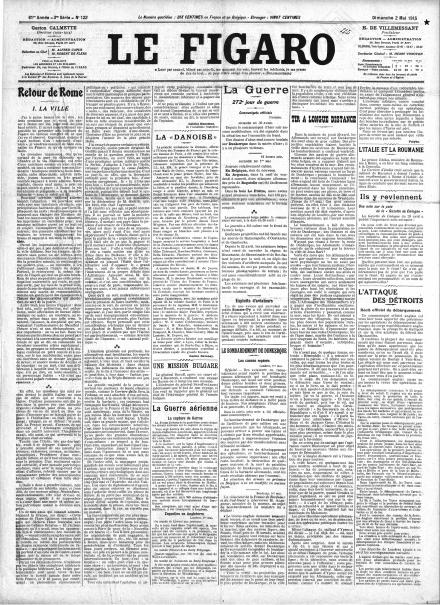 La prima pagina di Le Figaro del 2 maggio 1915