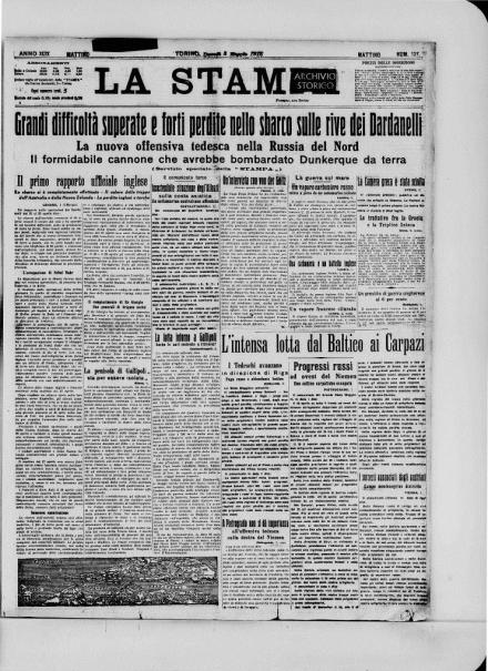 La prima pagina de La Stampa del 3 maggio 1915