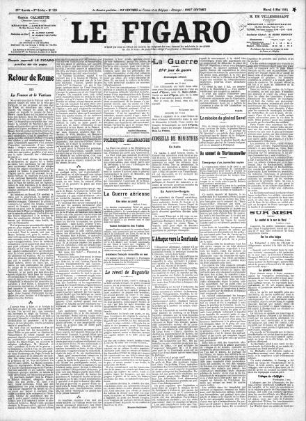 La prima pagina di Le Figaro del 4 maggio 1915