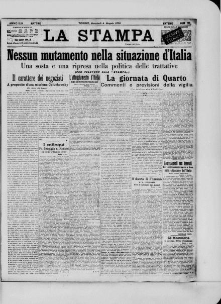 La prima pagina de La Stampa del 5 maggio 1915