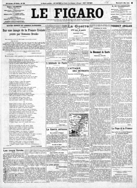 La prima pagina di Le Figaro del 5 maggio 1915