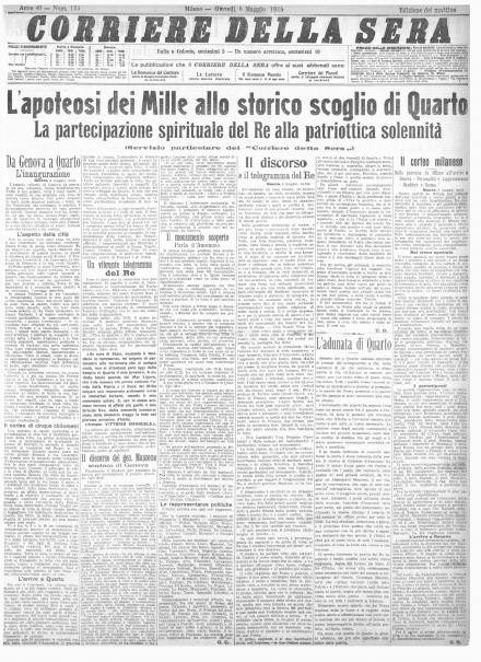 La prima pagina del Corriere della Sera del 6 maggio 1915