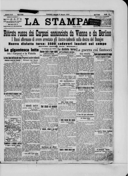 La prima pagina de La Stampa del 6 maggio 1915