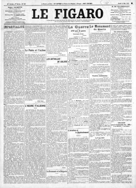 La prima pagina di Le Figaro del 6 maggio 1915