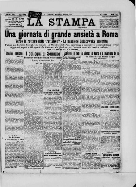 La prima pagina de La Stampa del 7 maggio 1915