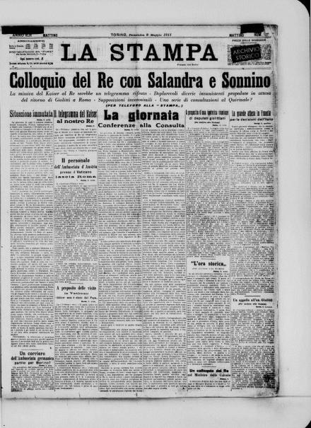 La prima pagina de La Stampa del 9 maggio 1915