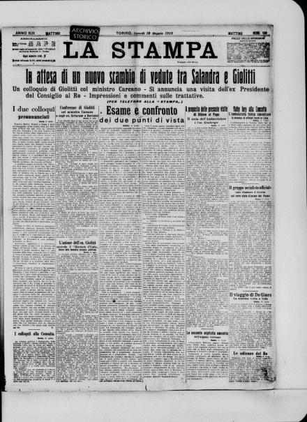La prima pagina de La Stampa del 10 maggio 1915