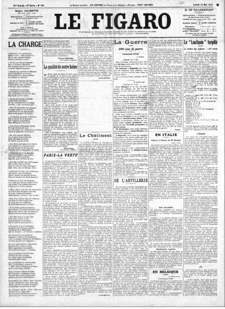 La prima pagina di Le Figaro del 10 maggio 1915