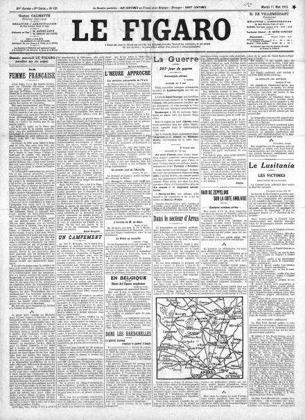 La prima pagina di Le Figaro dell'11 maggio 1915