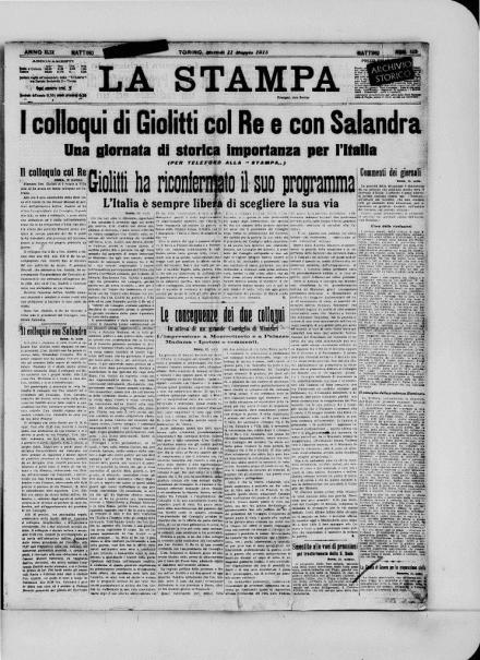 La prima pagina de La Stampa dell'11 maggio 1915