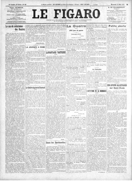 La prima pagina di Le Figaro del 12 maggio 1915