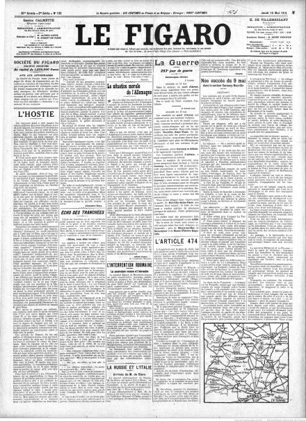 La prima pagina di Le Figaro del 13 maggio 1915