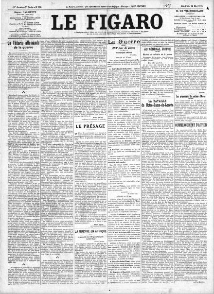 La prima pagina di Le Figaro del 14 maggio 1915