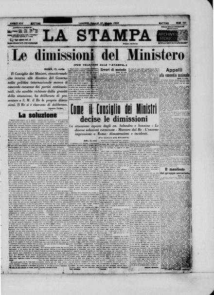 La prima pagina de La Stampa del 14 maggio 1915