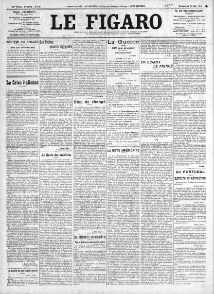 La prima pagina di Le Figaro del 16 maggio 1915