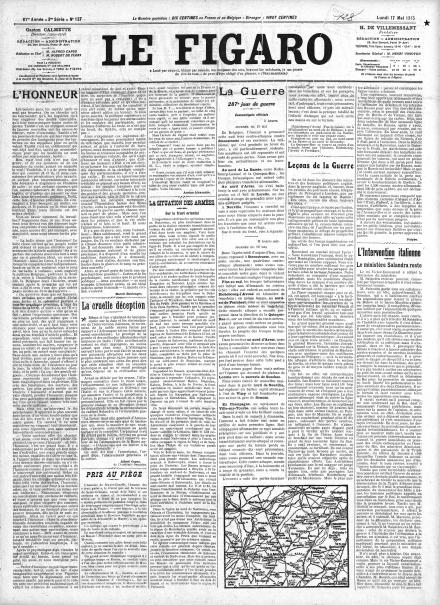 La prima pagina di Le Figaro del 17 maggio 1915