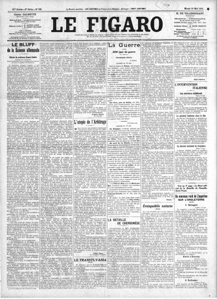 La prima pagina di Le Figaro del 18 maggio 1915 
