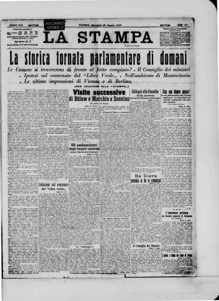 La prima pagina de La Stampa del 19 maggio 1915