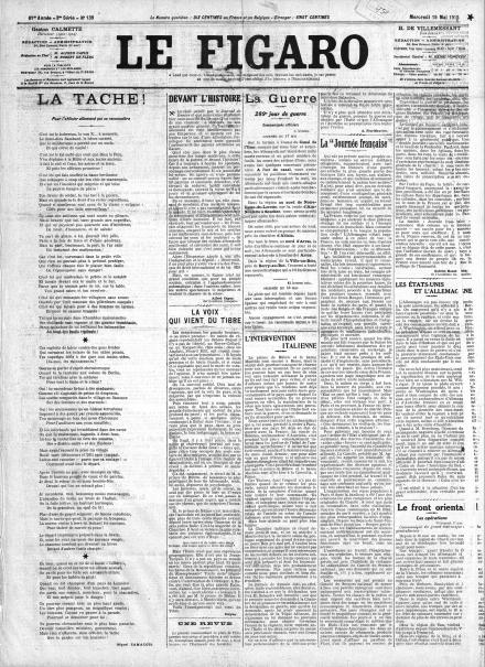 La prima pagina de Le Figaro del 19 maggio 1915