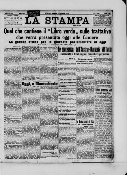 La prima pagina de La Stampa del 20 maggio 1915
